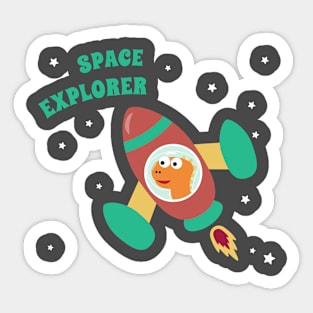 cute dinosaur astronaut play with his rocket. Sticker